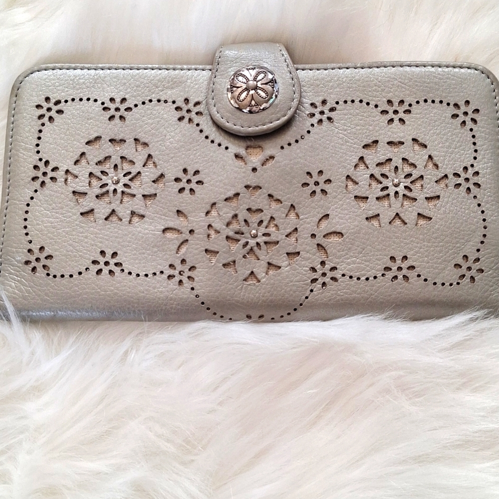 Brighton silver wallet, large, snap closure and very little wear!